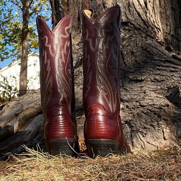 Men’s Vintage Justin Teju Lizard Burgundy Boots 8 ½ D - Picture 8 of 12